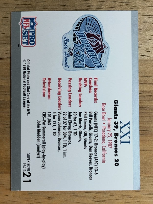 1990-91 Pro Set Super Bowl 160 #21 SB XXI Ticket