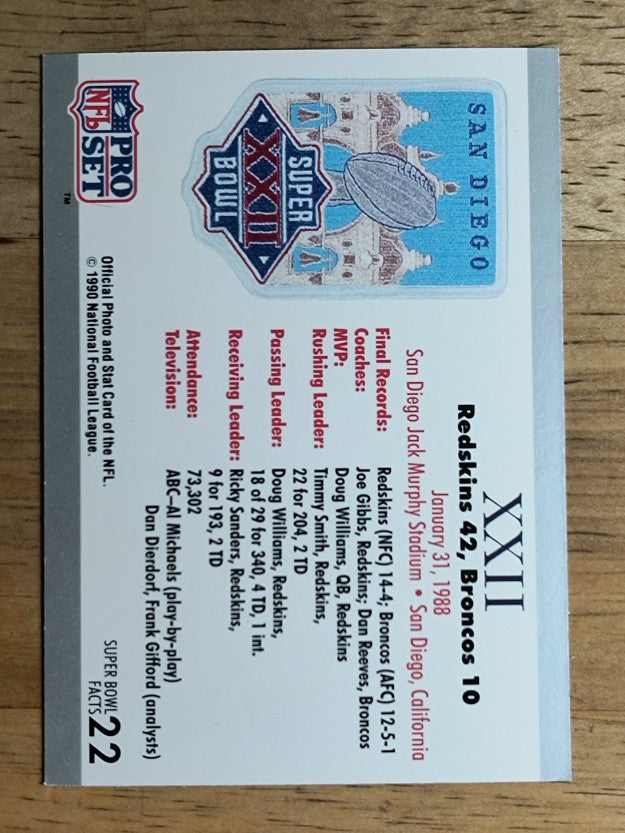 1990-91 Pro Set Super Bowl 160 #22 SB XXII Ticket