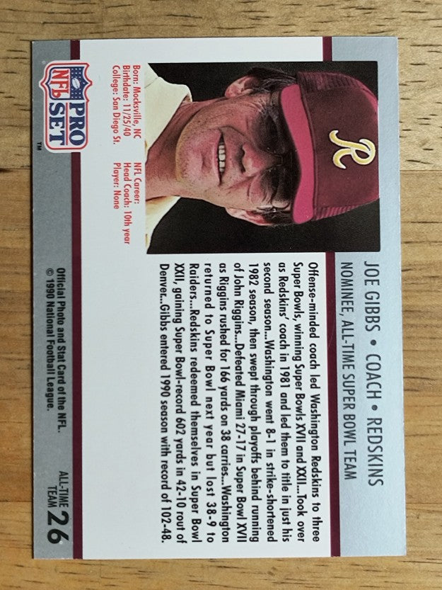 1990-91 Pro Set Super Bowl 160 #26 Joe Gibbs CO