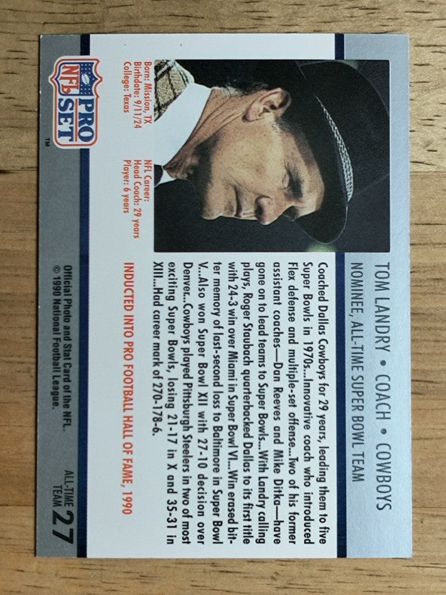 1990-91 Pro Set Super Bowl 160 #27 Tom Landry CO