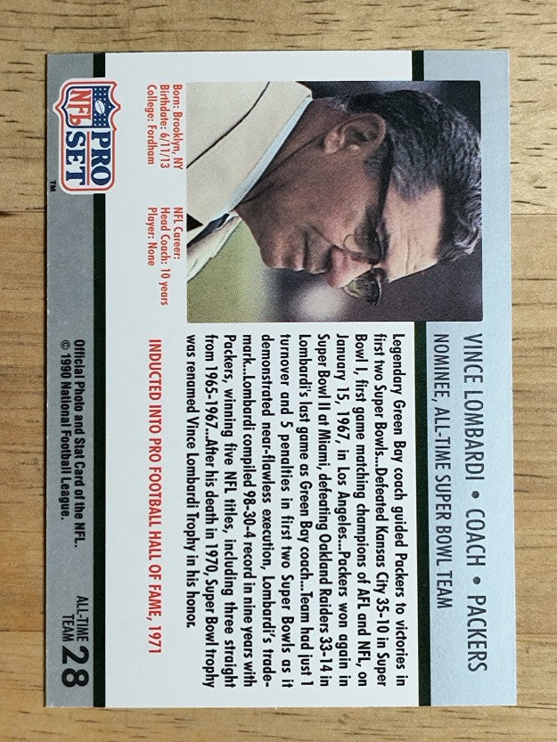1990-91 Pro Set Super Bowl 160 #28 Vince Lombardi CO