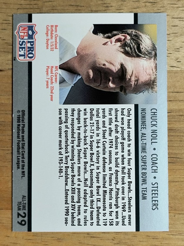 1990-91 Pro Set Super Bowl 160 #29 Chuck Noll CO