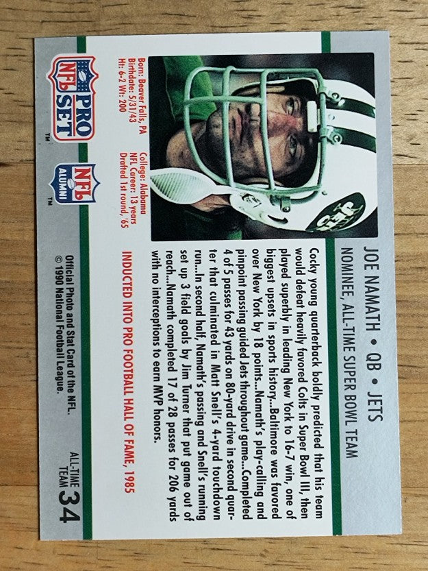 1990-91 Pro Set Super Bowl 160 #34 Joe Namath