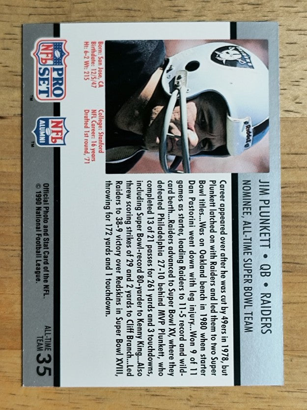 1990-91 Pro Set Super Bowl 160 #35 Jim Plunkett