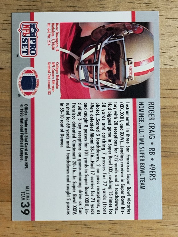 1990-91 Pro Set Super Bowl 160 #39 Roger Craig
