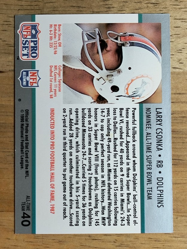 1990-91 Pro Set Super Bowl 160 #40 Larry Csonka