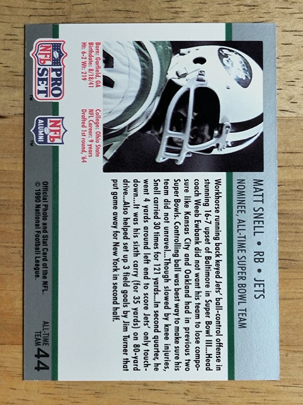 1990-91 Pro Set Super Bowl 160 #44 Matt Snell