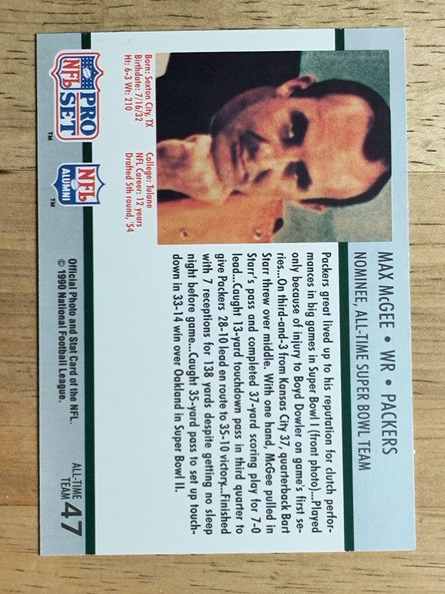 1990-91 Pro Set Super Bowl 160 #47 Max McGee