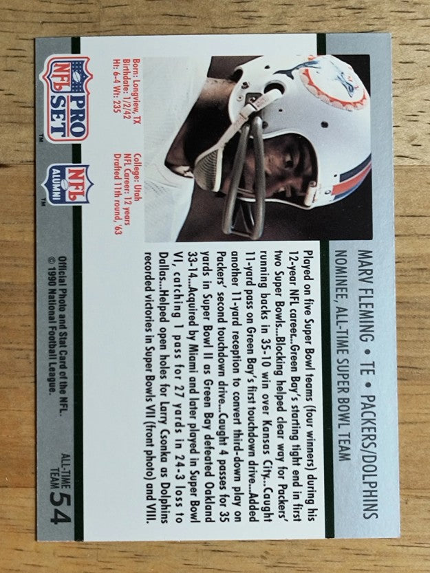 1990-91 Pro Set Super Bowl 160 #54 Marv Fleming