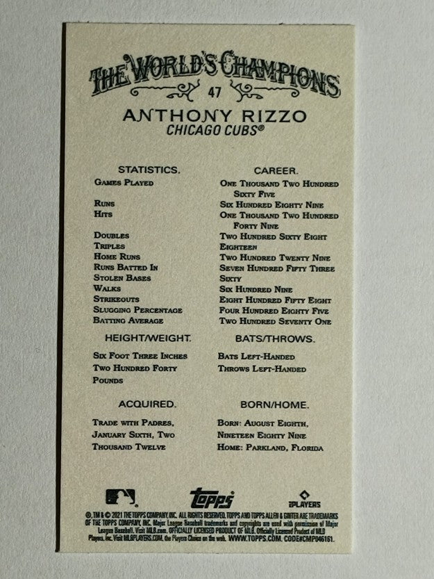 2021 Topps Allen and Ginter Mini #47 Anthony Rizzo
