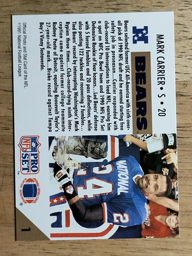 1991 Pro Set #1D Mark Carrier DB/Defensive ROY