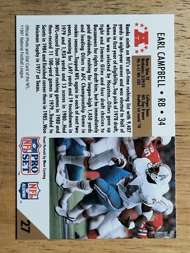 1991 Pro Set #27 Earl Campbell HOF