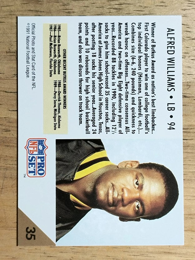 1991 Pro Set #35 Alfred Williams RC