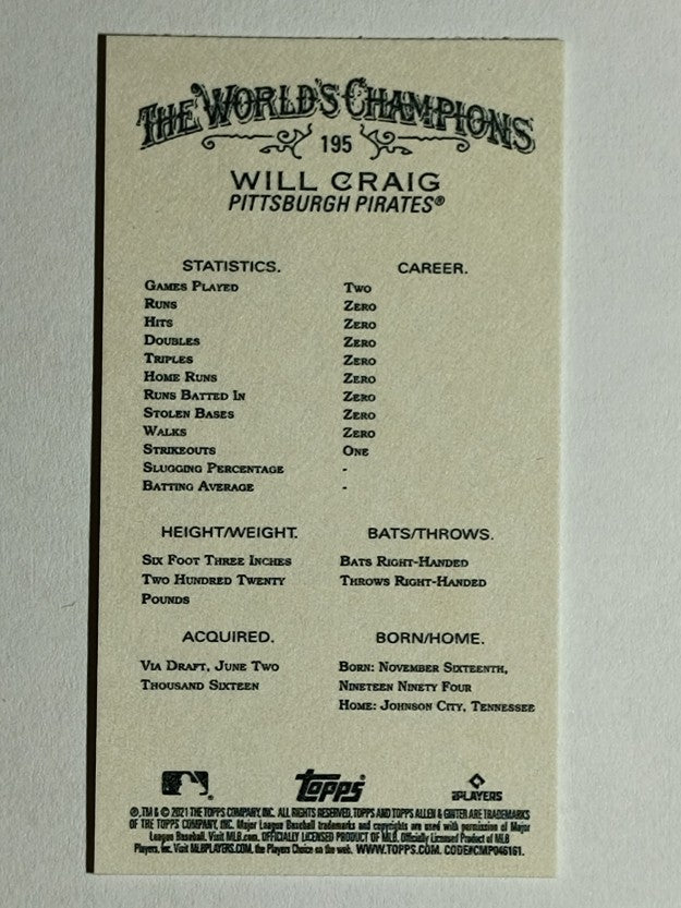 2021 Topps Allen and Ginter Mini #195 Will Craig