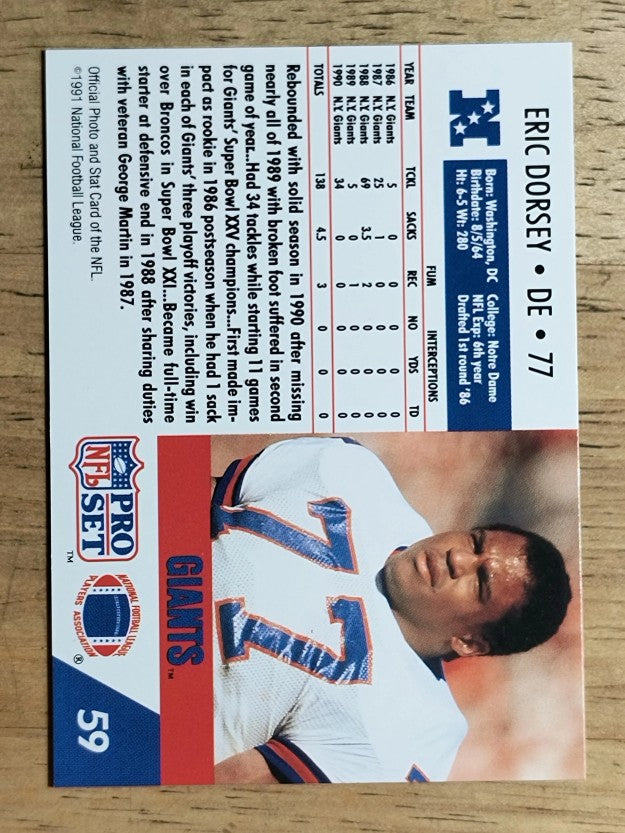 1991 Pro Set #59 Eric Dorsey