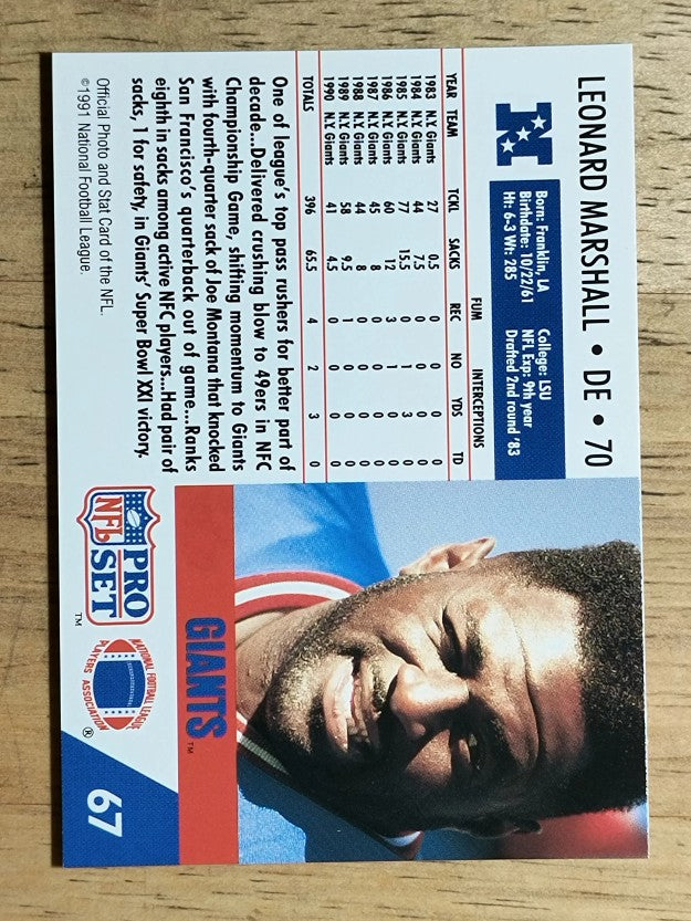 1991 Pro Set #67 Leonard Marshall