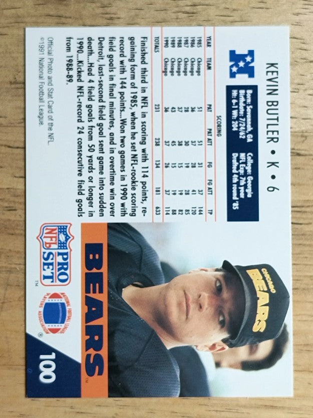 1991 Pro Set #100 Kevin Butler