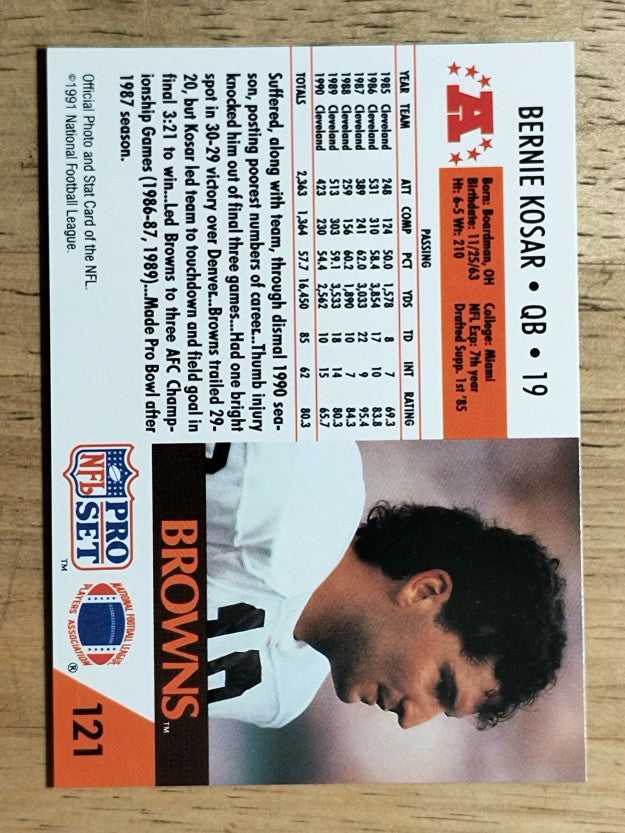 1991 Pro Set #121A Bernie Kosar/NFLPA logo on back