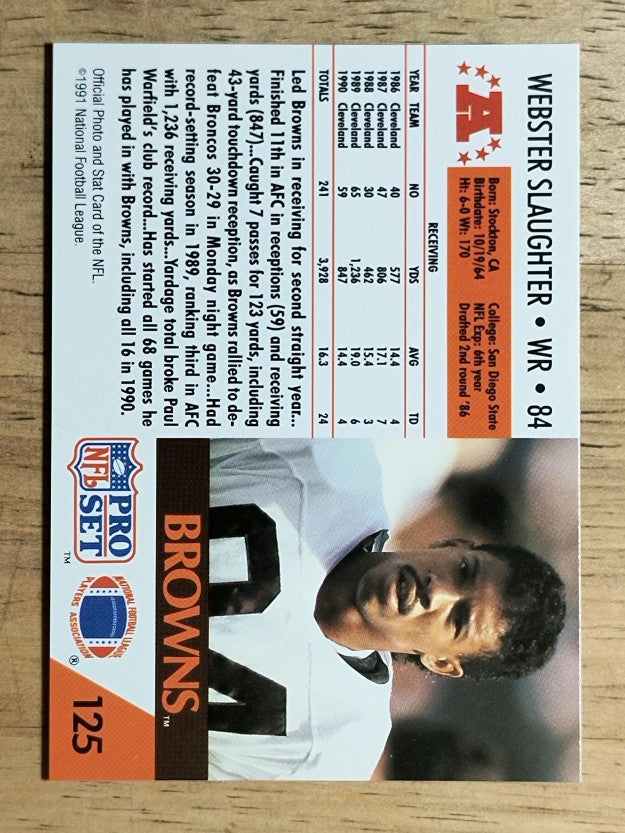 1991 Pro Set #125A Webster Slaughter/NFLPA logo on back