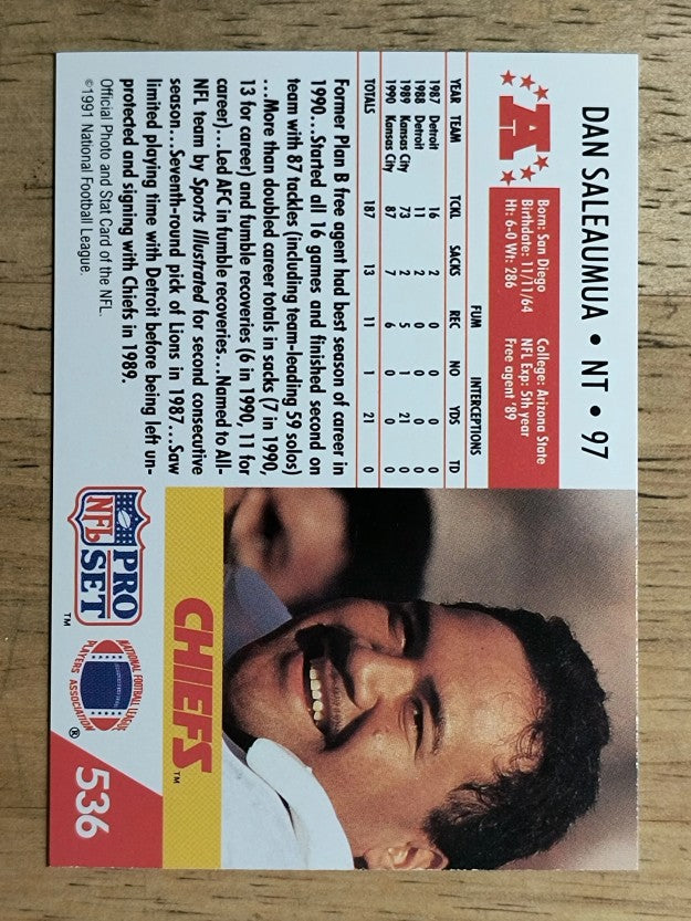 1991 Pro Set #536 Dan Saleaumua