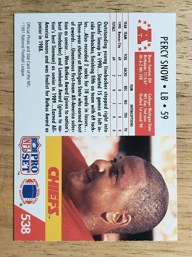 1991 Pro Set #538 Percy Snow