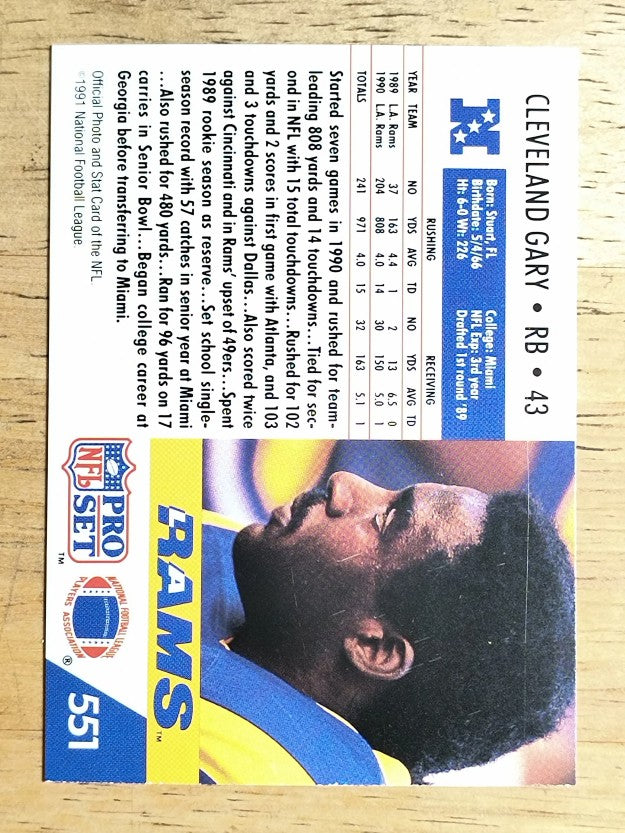 1991 Pro Set #551 Cleveland Gary