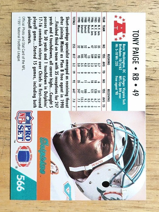 1991 Pro Set #566 Tony Paige