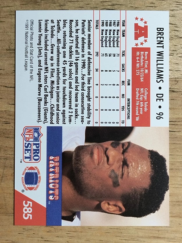 1991 Pro Set #585 Brent Williams