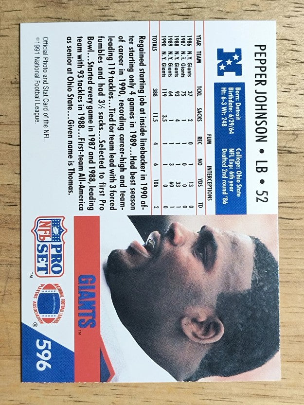 1991 Pro Set #596 Pepper Johnson