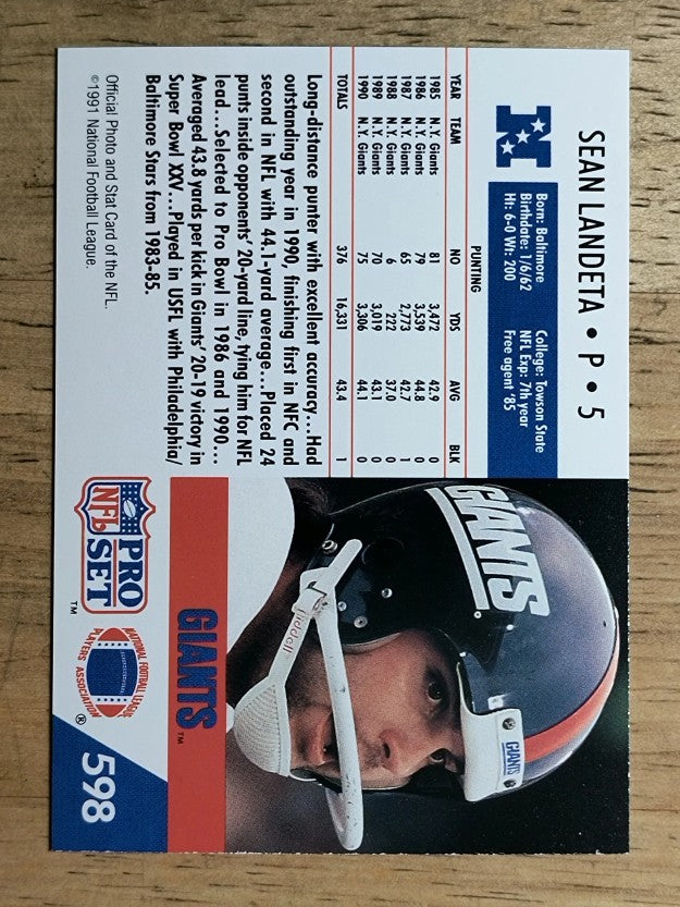 1991 Pro Set #598 Sean Landeta