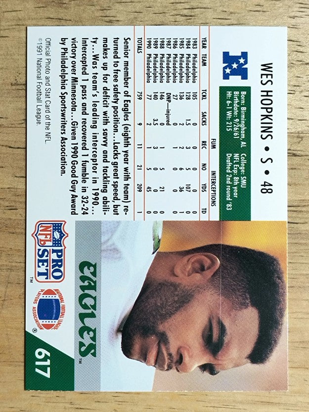 1991 Pro Set #617 Wes Hopkins