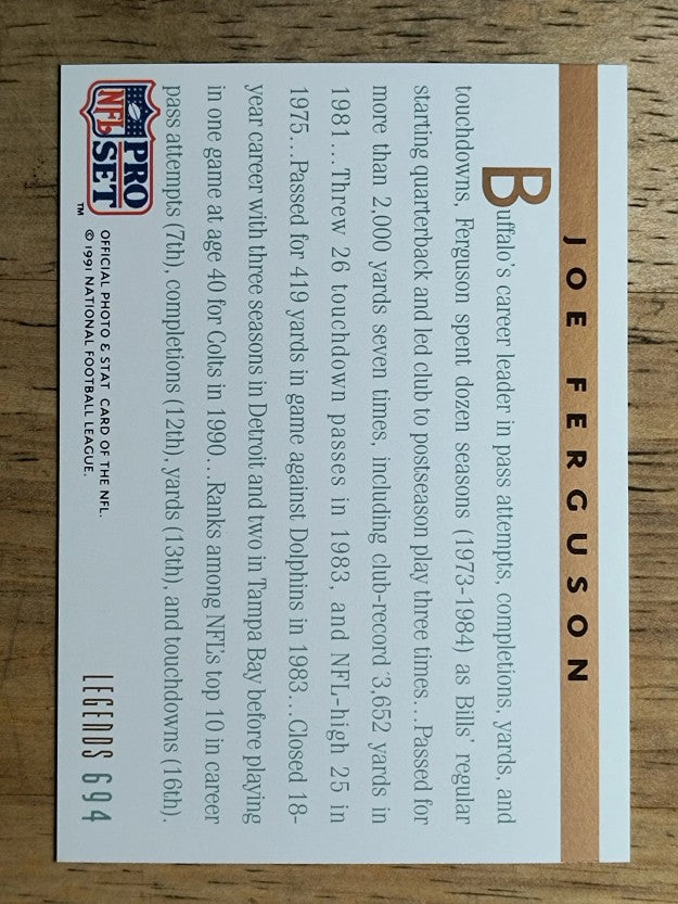1991 Pro Set #694B Joe Ferguson LEG