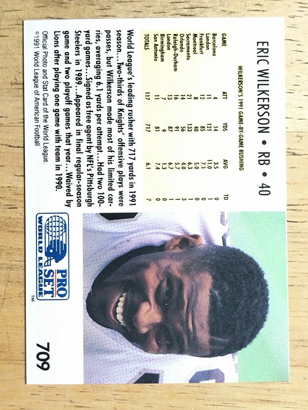 1991 Pro Set #709 Eric Wilkerson LL/NY/NJ Knights