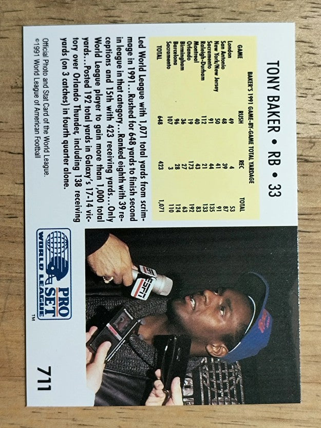 1991 Pro Set #711 Tony Baker LL/Frankfurt Galaxy