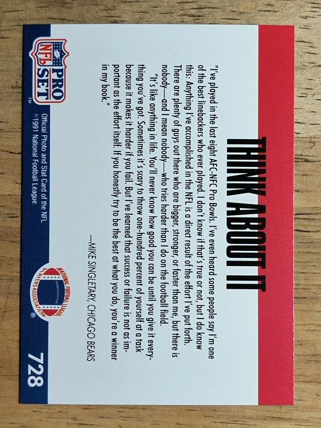 1991 Pro Set #728 Mike Singletary
