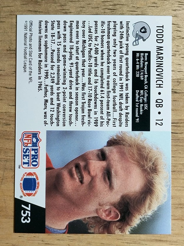 1991 Pro Set #753 Todd Marinovich RC