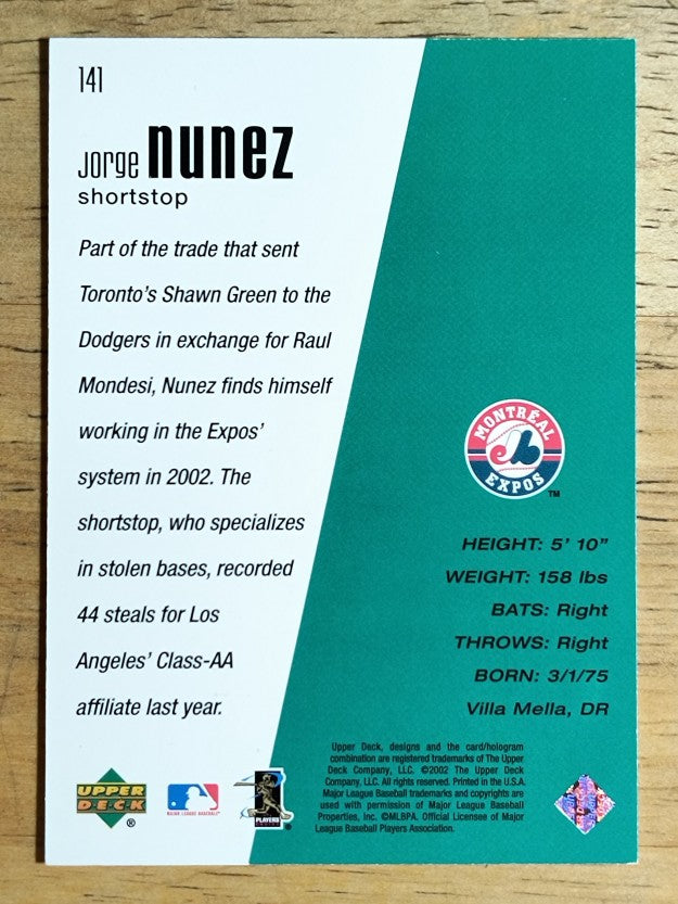 2002 Upper Deck Diamond Connection #141 Jorge Nunez DC RC