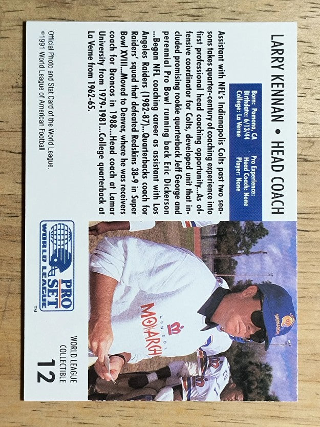 1991 Pro Set WLAF Inserts #12 Larry Kennan CO