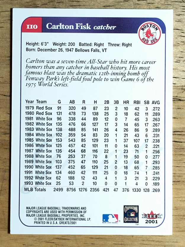 2001 Greats of the Game #110 Carlton Fisk