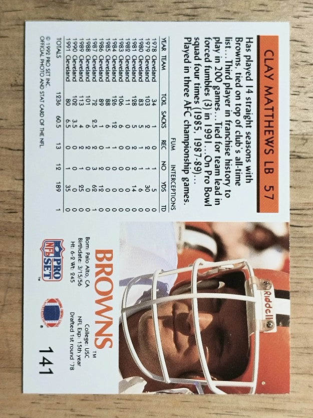 1992 Pro Set #141 Clay Matthews