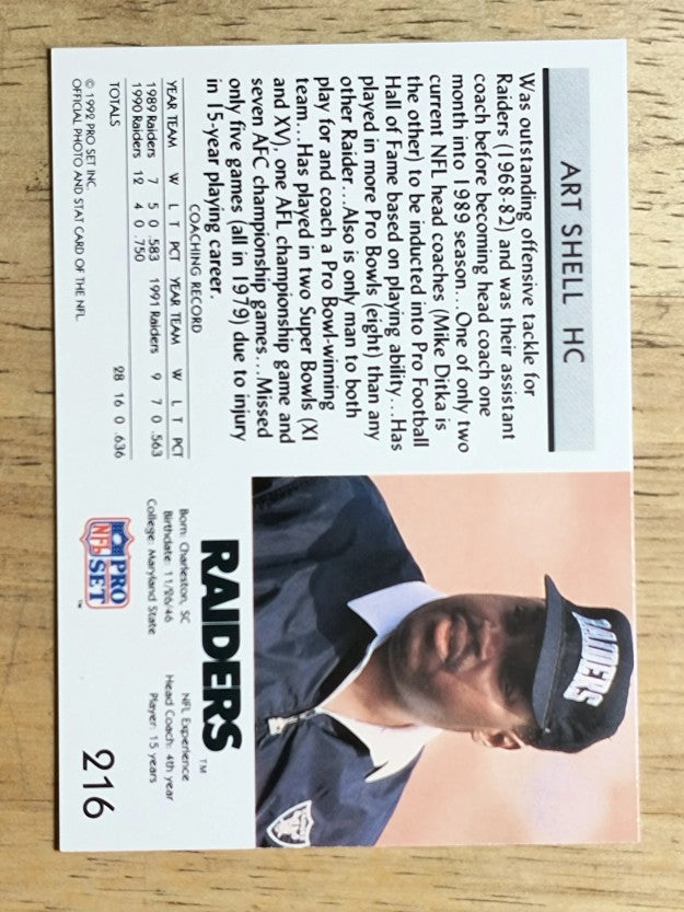 1992 Pro Set #216 Art Shell CO