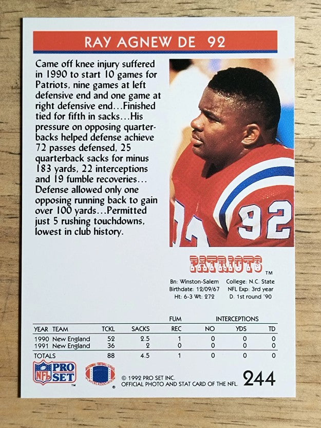 1992 Pro Set #244 Ray Agnew
