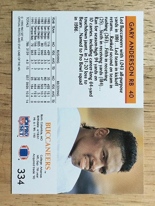 1992 Pro Set #334 Gary Anderson RB