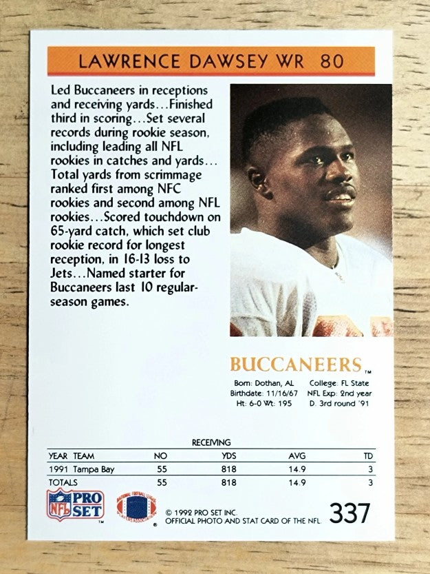 1992 Pro Set #337 Lawrence Dawsey