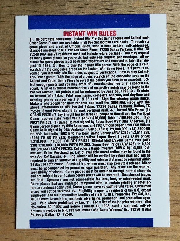 1991 Pro Set Playbook #V Playbook V