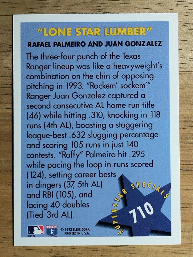 1994 Fleer #710 Rafael Palmeiro/Juan Gonzalez