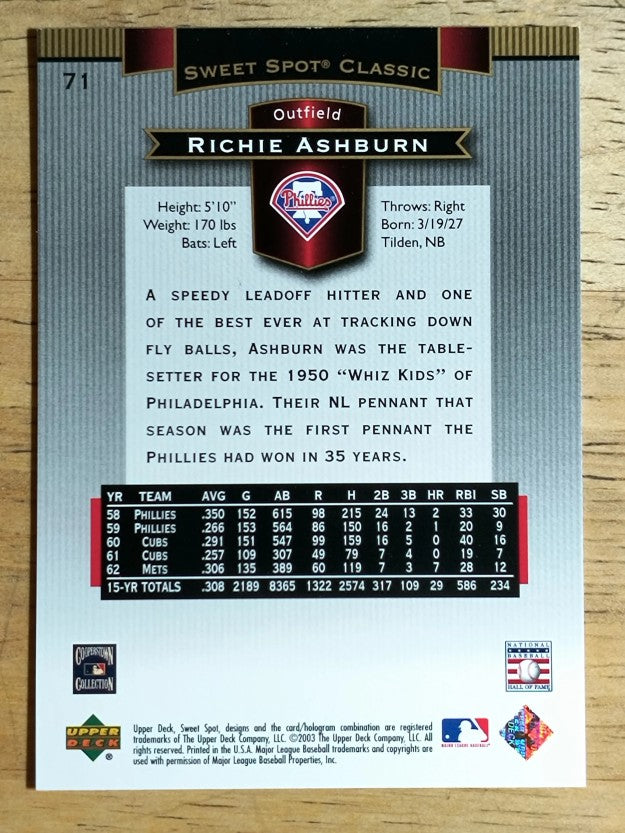 2003 Sweet Spot Classics #71 Richie Ashburn
