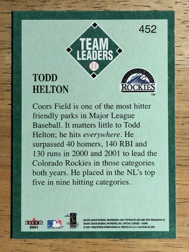 2001 Fleer Platinum #452 Todd Helton TL