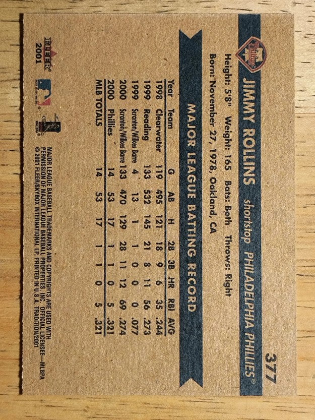 2001 Fleer Tradition #377 Jimmy Rollins