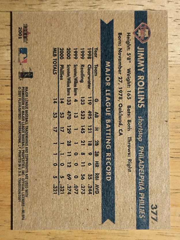 2001 Fleer Tradition #377 Jimmy Rollins